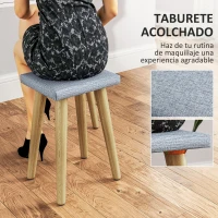 HOMCOM Tocador con Espejo Redondo Luces LED Ajustables y Taburete Acolchado con 2 Cajones y Organizador de Maquillaje Blanco(m-6)