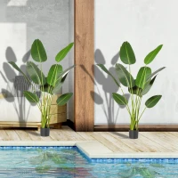 HOMCOM 2 Plantas Artificiales de 160 cm Bananera con Maceta y 10 Hojas Realistas para Decoración en Interior Verde(m-2)