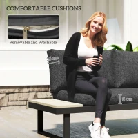 Outsunny 4 Seater L Shaped Aluminium Sectional Garden Furniture Set with 2 Loveseats and Wood-Plastic Coffee Table - Dark Grey(m-7)