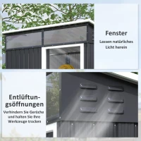 Outsunny Tuinschuur, Gereedschapsschuur met Vensters, Ventilatieopeningen, Schuifdeur, Waterdicht Staal, Weerbestendig, Donkergrijs(m-5)