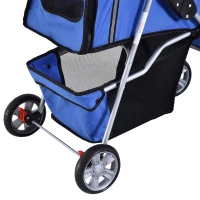 PawHut Hundewagen bis 10kg klappbar verstellbares Vordach 2 Becherhalter Bodenkorb Blau(m-13)