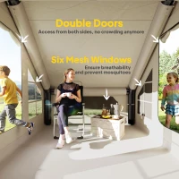 Outsunny Inflatable Camping Tent with Pump and Stove Jack Hole, Easy Setup 2-4 Person Blow Up Tent, Waterproof Luxury Inflatable Tent with Mesh Windows, Doors, Hook and Carry Bag, Beige(m-7)