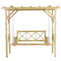 Outsunny Schaukelbank mit Pergola, für 2 Personen, höhenverstellbar, Massivholzrahmen, 2,21 x 1,40 x 1,96 m(m-11)