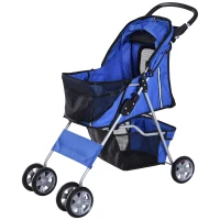 PawHut Hundewagen bis 10kg klappbar verstellbares Vordach 2 Becherhalter Bodenkorb Blau(m-14)