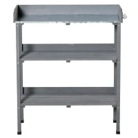 Outsunny Pflanztisch Gärtnertisch Blumentisch mit Metall Arbeitsfläche Garten Holz Grau 76 x 37 x 89 cm(m-10)