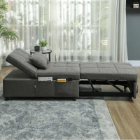 HOMCOM Poltrona Letto 4 in 1 Convertibile in Chaise Longue e Poggiapiedi con Sistema Clic Clac, Grigio(m-9)