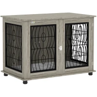 PawHut Indoor Dog Crate Furniture End Table with Soft Washable Cushion, Lockable Front Door, for Large Dogs - Grey(m-1)