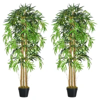 Outsunny Pack de 2 Bambú Artificiales 150 cm con 1095 Hojas Maceta Decoración para Interior Hogar Verde(m-1)