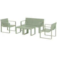 Outsunny Set da Giardino 5 Pezzi a Doghe con Divanetto, 2 Poltroncine e 2 Tavolini in Polipropilene Verde(m-10)