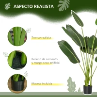 HOMCOM 2 Plantas Artificiales de 160 cm Bananera con Maceta y 10 Hojas Realistas para Decoración en Interior Verde(m-5)