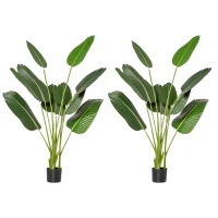 HOMCOM 2 Plantas Artificiales de 160 cm Bananera con Maceta y 10 Hojas Realistas para Decoración en Interior Verde(m-1)