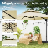 Outsunny 2.7 x 2.7 m Cantilever Parasol with Aluminium Frame, Crank and Tilt, 360-Degree Rotation, Double Top Garden Umbrella with Base and Cover, Khaki(m-6)