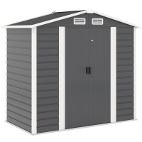 Outsunny Cobertizo Metálico para Jardín 213x120x166/194 cm con Base Refuerzo Puertas Correderas y Ventilaciones Gris Oscuro