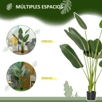 HOMCOM 2 Plantas Artificiales de 160 cm Bananera con Maceta y 10 Hojas Realistas para Decoración en Interior Verde(m-4)