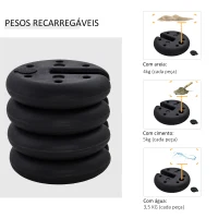 Outsunny Conjunto de 4 Pesos para Pérgola Recarregável Água Areia Cimento Base para Pérgola Φ25x6cm Preto(m-4)
