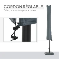 Outsunny Housse de Protection imperméable pour Parasol Droit avec Fermeture éclair et Cordon de Serrage Gris(m-6)