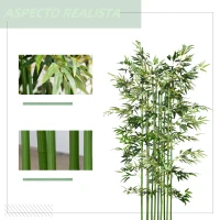 HOMCOM Pack de 2 Bambú Artificial con Maceta de Madera Plantas Artificiales de Decoración para Interior 35x10x180 cm Verde(m-4)