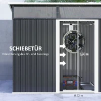Outsunny Tuinschuur, Gereedschapsschuur met Vensters, Ventilatieopeningen, Schuifdeur, Waterdicht Staal, Weerbestendig, Donkergrijs(m-6)