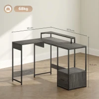 HOMCOM Industrial 'L' Shaped Multi-Work Desk - Charcoal Grey(m-3)