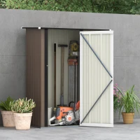 Outsunny Sopron de Gradina din Otel Suport Scule, Magazie pentru Scule cu Incuietoare, 142x84x189cm, Maro(m-2)