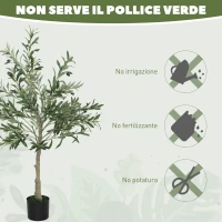 HOMCOM Pianta Artificiale di Olivo Alta 120 cm, Albero Finto con 450 Foglie e 20 Olive, Vaso Incluso(m-7)