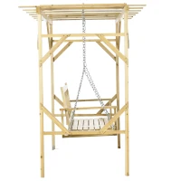 Outsunny Schaukelbank mit Pergola, für 2 Personen, höhenverstellbar, Massivholzrahmen, 2,21 x 1,40 x 1,96 m(m-10)