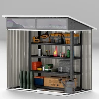 Outsunny Tuinschuur, Gereedschapsschuur met Vensters, Ventilatieopeningen, Schuifdeur, Waterdicht Staal, Weerbestendig, Donkergrijs(m-8)