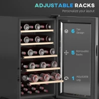 HOMCOM 41 Bottle Wine Fridge, 91 Litre Capacity, 45cm Freestanding Wine Cooler Fridge with Glass Door, LED Light, Digital Touch Screen, Temperature Control, Black(m-7)