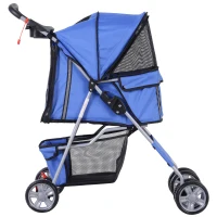 PawHut Hundewagen bis 10kg klappbar verstellbares Vordach 2 Becherhalter Bodenkorb Blau(m-15)