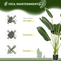 HOMCOM 2 Plantas Artificiales de 160 cm Bananera con Maceta y 10 Hojas Realistas para Decoración en Interior Verde(m-6)