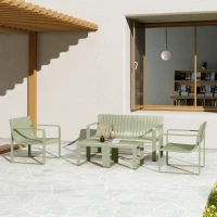 Outsunny Set da Giardino 5 Pezzi a Doghe con Divanetto, 2 Poltroncine e 2 Tavolini in Polipropilene Verde(m-2)