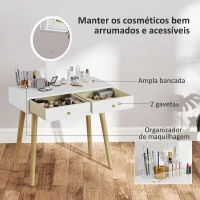 HOMCOM Tocador de Maquilhagem com Luz LED e Banco Mesa de Maquilhagem com Espelho Brilho Ajustável 3 Cores 80x43x133 cm Branco(m-5)