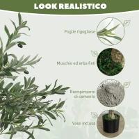 HOMCOM Pianta Artificiale di Olivo Alta 120 cm, Albero Finto con 450 Foglie e 20 Olive, Vaso Incluso(m-4)