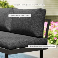 Outsunny 4 Seater L Shaped Aluminium Sectional Garden Furniture Set with 2 Loveseats and Wood-Plastic Coffee Table - Dark Grey(m-6)