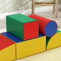 HOMCOM Set Costruzioni Morbide per Bimbi 1-3 Anni con 5 Blocchi Colorati, in Finta Pelle e Schiuma, Multicolore(m-9)