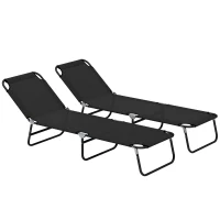 Outsunny Garden Sun Lounger, with Five-Position Back - Black(m-1)