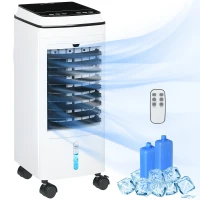 HOMCOM Ventilator, Luchtkoeler en Klimaatunit, 3 Modi, Afstandsbediening, Timer, Op Wielen, Wit(m-10)