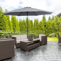 Outsunny Umbrelă Rotundă de 300x250cm cu Manivelă și Funcție de Înclinare, Umbrelă de Grădină, Terasă, Exterior, Metal și Poliester Gri Închis(m-12)