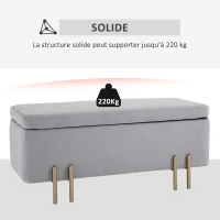 HOMCOM Banc de rangement coffre de rangement design contemporain- banc avec espace de stockage - dim. 100L x 40l x 42H cm - velours gris clair piètement métal doré(m-5)