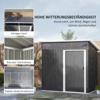 Outsunny Tuinschuur, Gereedschapsschuur met Vensters, Ventilatieopeningen, Schuifdeur, Waterdicht Staal, Weerbestendig, Donkergrijs(m-7)