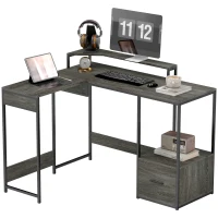 HOMCOM Industrial 'L' Shaped Multi-Work Desk - Charcoal Grey(m-11)