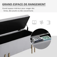 HOMCOM Banc de rangement coffre de rangement design contemporain- banc avec espace de stockage - dim. 100L x 40l x 42H cm - velours gris clair piètement métal doré(m-7)