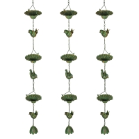 Outsunny 3er Set Regenkette 123cm Regenablaufkette aus Metall Ablaufkette mit befestigtem Aufhänger Vögeln Bell Grün