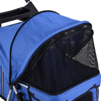PawHut Hundewagen bis 10kg klappbar verstellbares Vordach 2 Becherhalter Bodenkorb Blau(m-9)