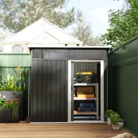 Outsunny Tuinschuur, Gereedschapsschuur met Vensters, Ventilatieopeningen, Schuifdeur, Waterdicht Staal, Weerbestendig, Donkergrijs(m-9)