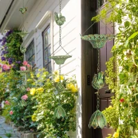 Outsunny 3er Set Regenkette 123cm Regenablaufkette aus Metall Ablaufkette mit befestigtem Aufhänger Vögeln Bell Grün(m-2)