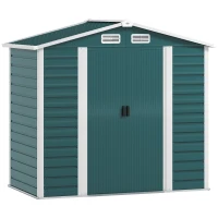 Outsunny Cobertizo Metálico para Jardín 213x120x166/194 cm con Base Refuerzo Puertas Correderas y Ventilaciones Verde Oscuro(m-1)