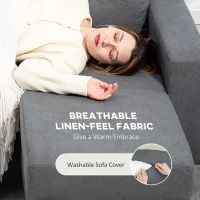 HOMCOM 3 Seater Sofa with Footstool, Fabric L-Shaped Sofa, Sectional Couch with Wood Legs, Tufting Cushioned Back for Small Space, Living Room, Office, Dark Grey(m-5)