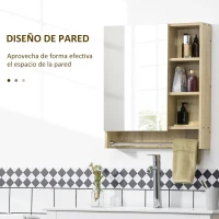 kleankin Armario de Baño de Pared con Espejo Estantes Ajustables y Toallero Diseño Compacto para Lavabo o WC 60x15x70 cm Roble(m-4)