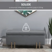 HOMCOM Banc de rangement coffre de rangement design contemporain- banc avec espace de stockage - dim. 100L x 40l x 42H cm - velours gris foncé piètement métal doré(m-5)